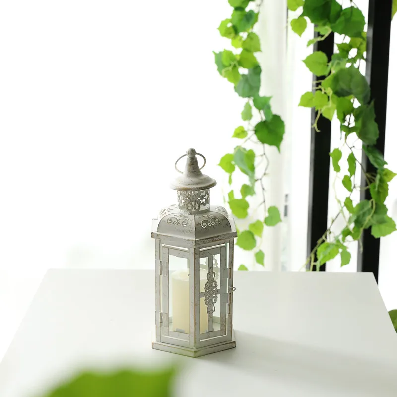 Decorative Vintage Table Candle Lantern Cheap White Metal Lanterns Candle Holders for Wedding Home Decoration