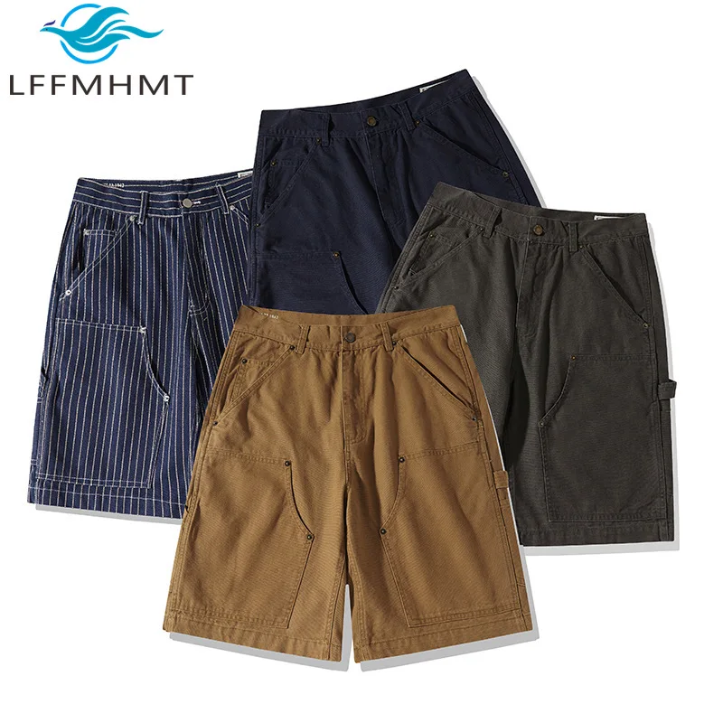 

100% хлопок, хорошее качество, плотная тяжелая полосатая рубашка в американском стиле для мужчин, летняя мода, прочные базовые брюки Canva в стиле пэчворк