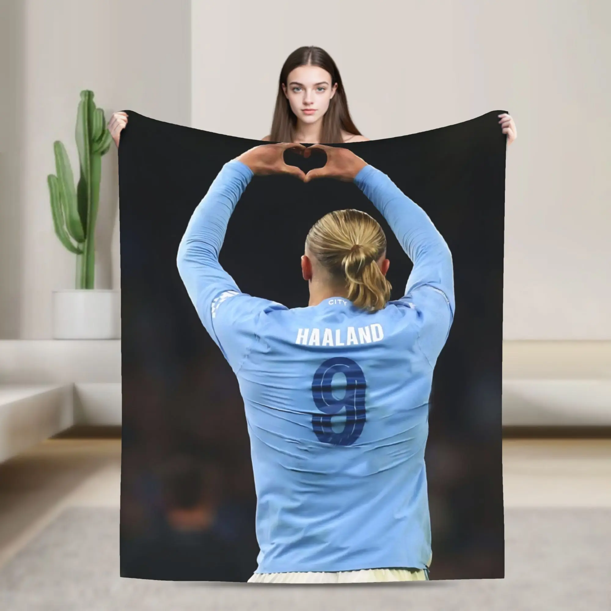 Haalands Love Knitted Blankets Number 9 Football Flannel Throw Blanket Bed Sofa Portable Ultra-Soft Warm Bedspread