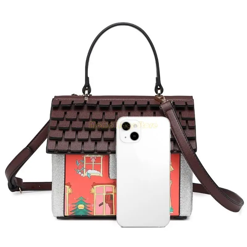 

X90D Fashionable Women’s Novelty Christmas House Shaped Handbag PU Shoulder Crossbody Bags for Casual Outings and Gatherings