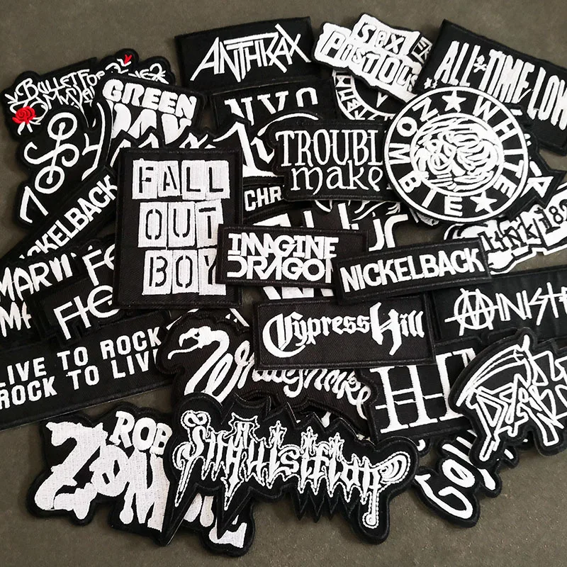 Music Band Clothes Patches Iron on DIY Embroidered Appliques Black Sewing Badges Punk Stickers Jacket Jeans Rock Stripes