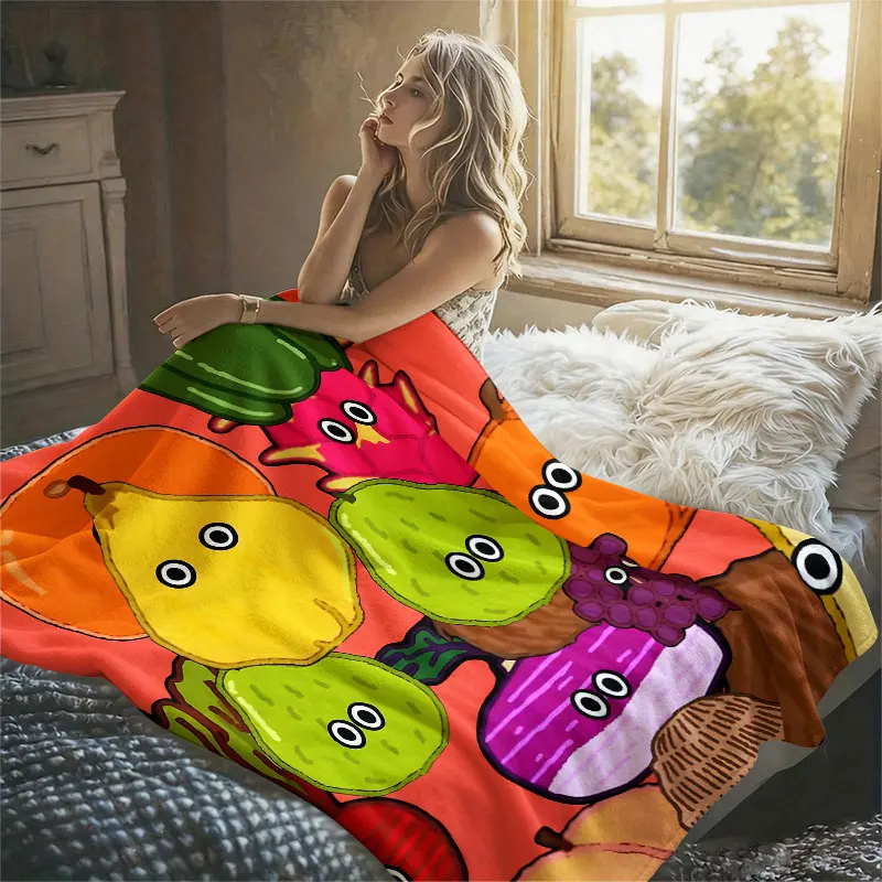 kawaii fruit veggie characters Flannel Blanket Warm Soft Halloween Christmas Decorative Couch Warm Cozy All-Season Gift