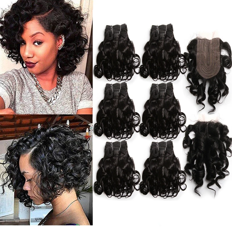 Short Curly Hair Bundles With Closure 4x1 T Part Lace Closure Brazilian Human Hair Curly Bundles With Closure Natural Color