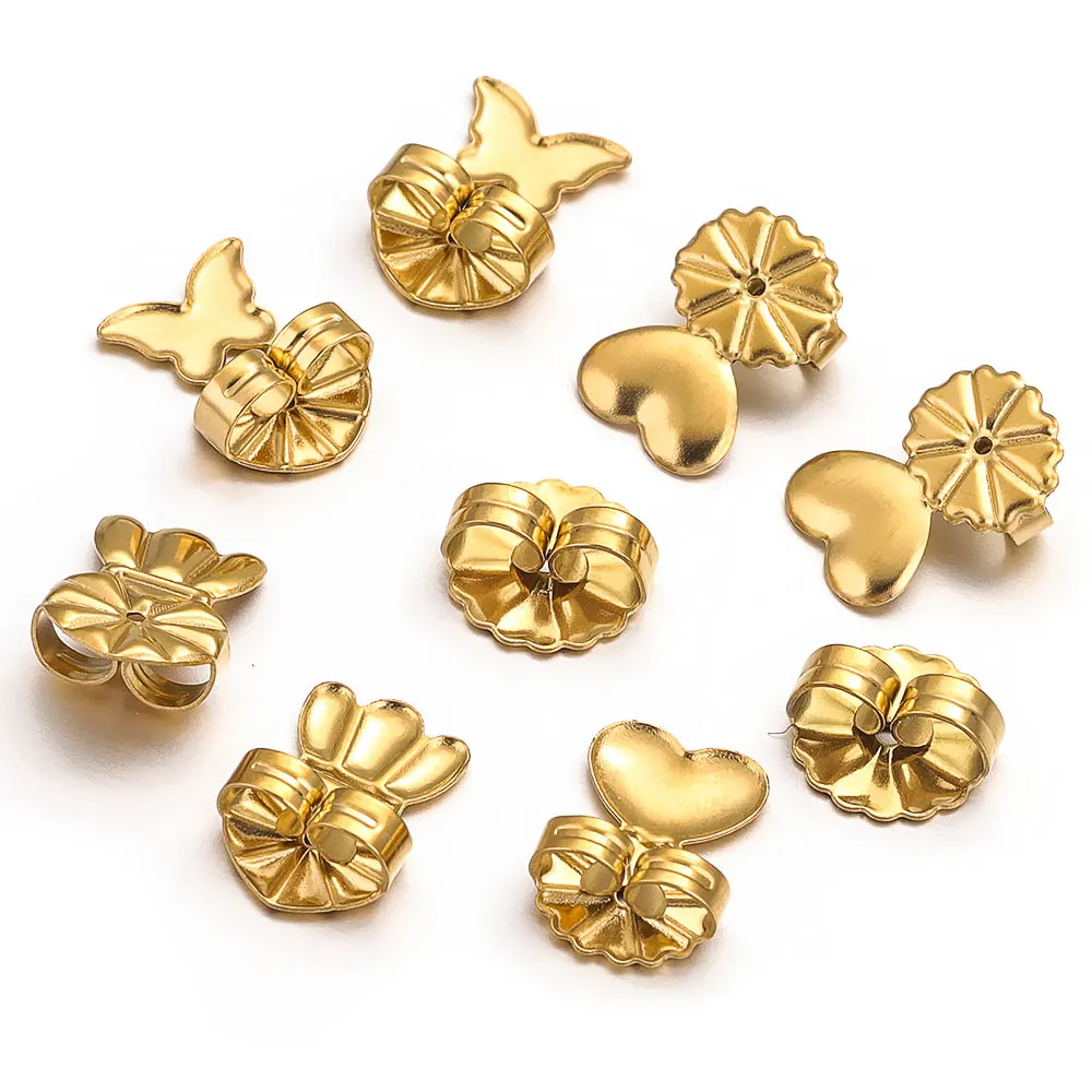 20pcs Stainless Steel Gold Plated Butterfly Heart-shaped Earrings Back Fixture Base for DIY Blocking Cap Jewelry Making Supplies