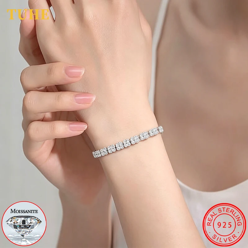 

925 Sterling Silver D Color VVS1 Moissanite Tennis Bracelet Sparkling Diamond Test Pass Link Chain Women Wedding Jewelry Gift