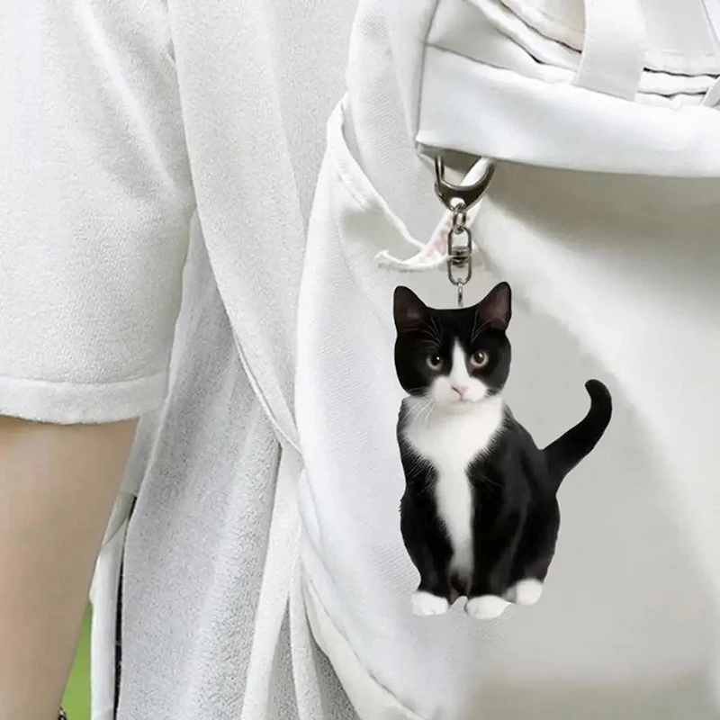 New Acrylic Flat 2D Cat Keychain Pendant Creative Double Sided Design Hot Selling Car Key Charm New Year Exquisite Gifts