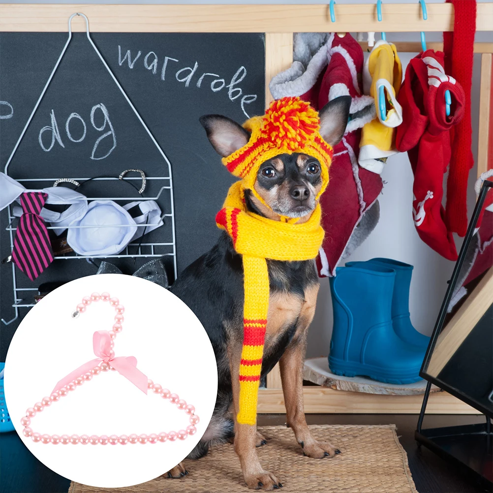 

2Pcs Pet Clothes Hanger Pearl Decor Anti-Slip Lightweight Mini Coat Rack Dog Garment Organizer Practical Storage