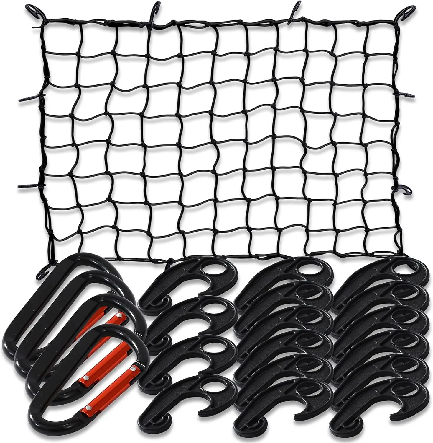 

47"x36" Cargo Net Stretches to 80"x60" for Small Truck Bed Cars SUVs with 16 Hooks & Carabiners