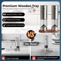 Electric Salt And Pepper Grinder Set Rechargeable Automatic Pepper Grinder With Wooden Tray For Home Electric Grinder