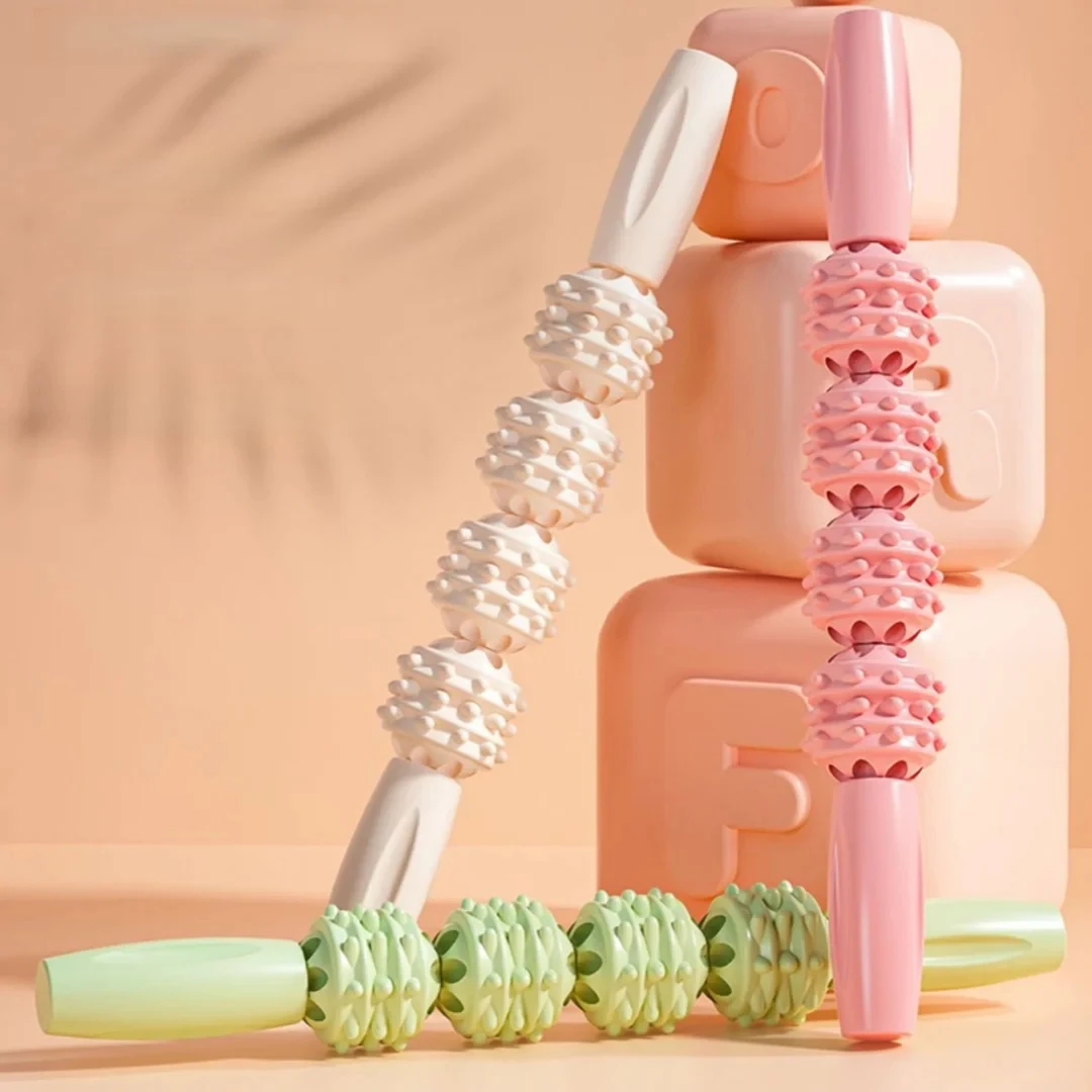 4-Rollen-Massagestab mit Noppen, Beinmuskel-Entspanner, Ganzkörper-Tiefengewebe-Massage Yoga-Fitness-Roller