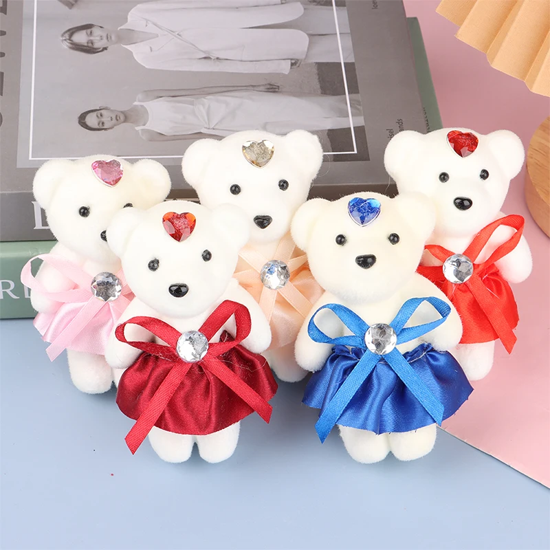 10PCS 12cm Kawaii Bear Flower Bouquet Plush Toy Cartoon Doll Bear Bouquet For Graduation Birthday Wedding Gifts Party Decor New