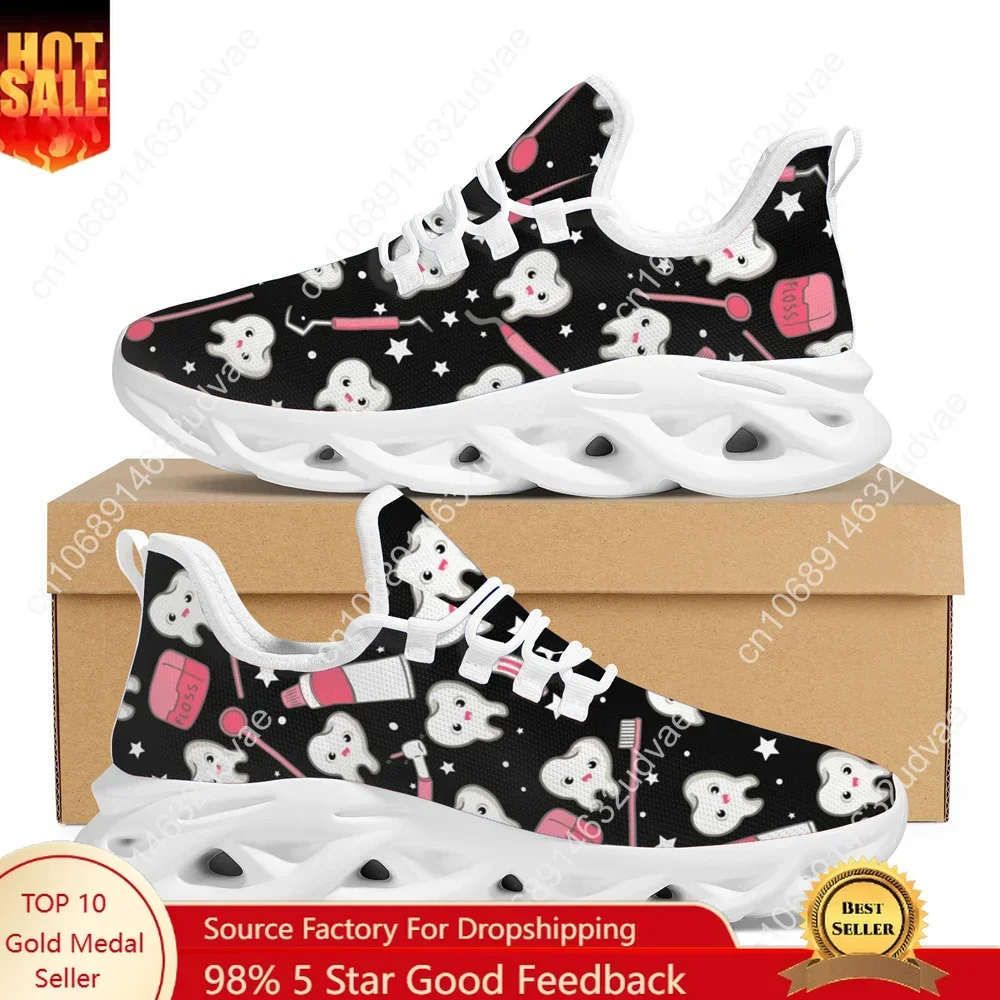 Yikeluo Cute Cartoon Tooth Pattern Women Slip On Sneakers Dentist Mesh Ladies Shoes Light Casual Summer Beach Water Loafers