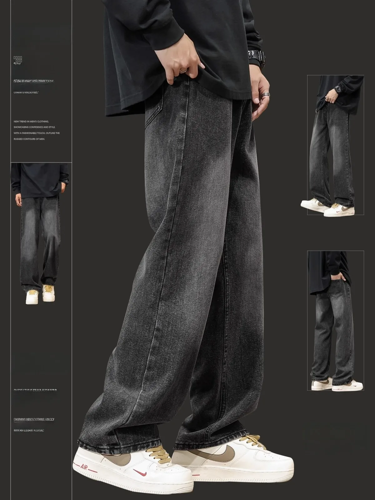 

American Sle Casual Men's Jeans Spring Autumn High Street Straight Leg Pants Wear Resistant Thi Denim mid Waist Zipper