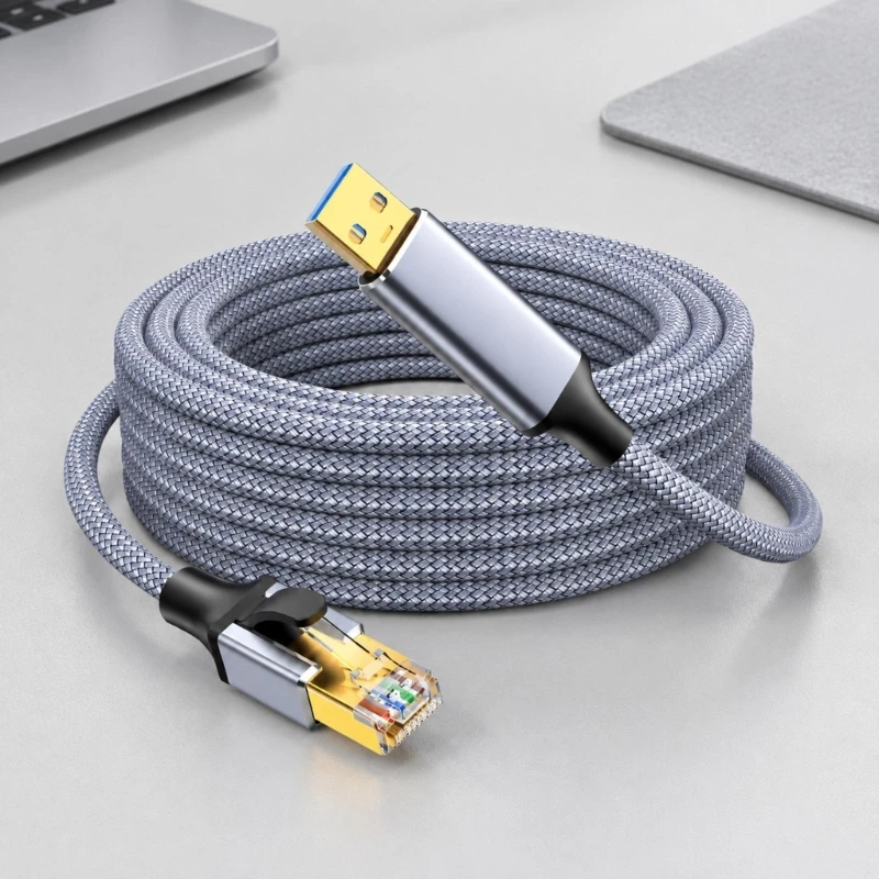 Type C/USB Ethernet Link Cable with RJ45 Access, Up to 1000 Mbps Support and Molded Strain Relief at Both Ends for Host Devices