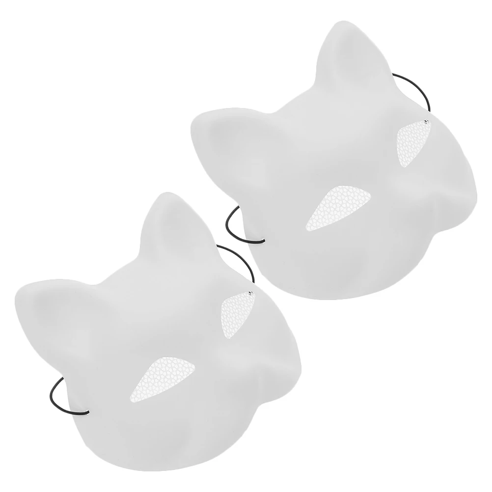 

2Pcs Cat Face Mask White Plastic Paintable Blank Mask for Halloween Masquerade Prom party Fox cosplay costume perform photo prop