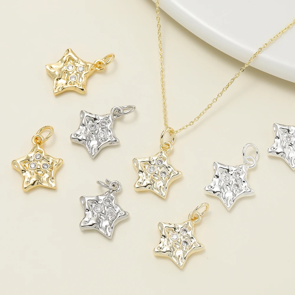 1Pcs/Lot 14/18K Gold Color Plated Copper Star Pendants with Zircon for Necklace Earrings Jewelry Making Supplies Accessories