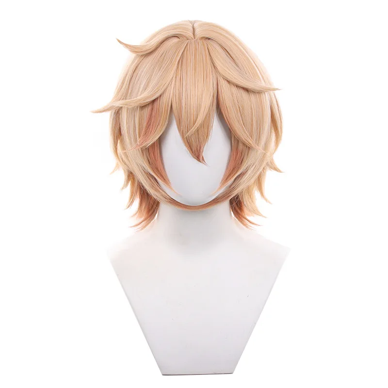 Genshin Impact Dahlia Cosplay Wig Orange Pink Short Hair Goth Vampire Heterochromia Boy Mondstadt Women Men Halloween Wig Cap