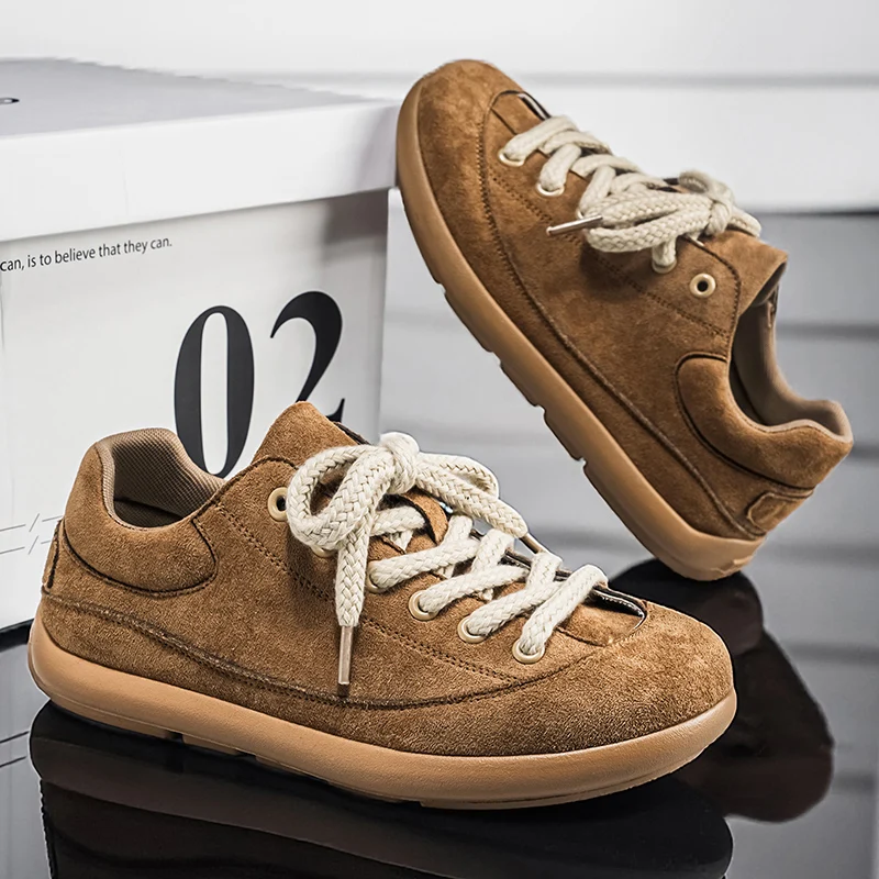 

New Men's Shoes High Quality Suede Leather Casual Shoes Comfortable Wide Toe Work Shoes Thick Bottom Fashionable Low Top Shoes