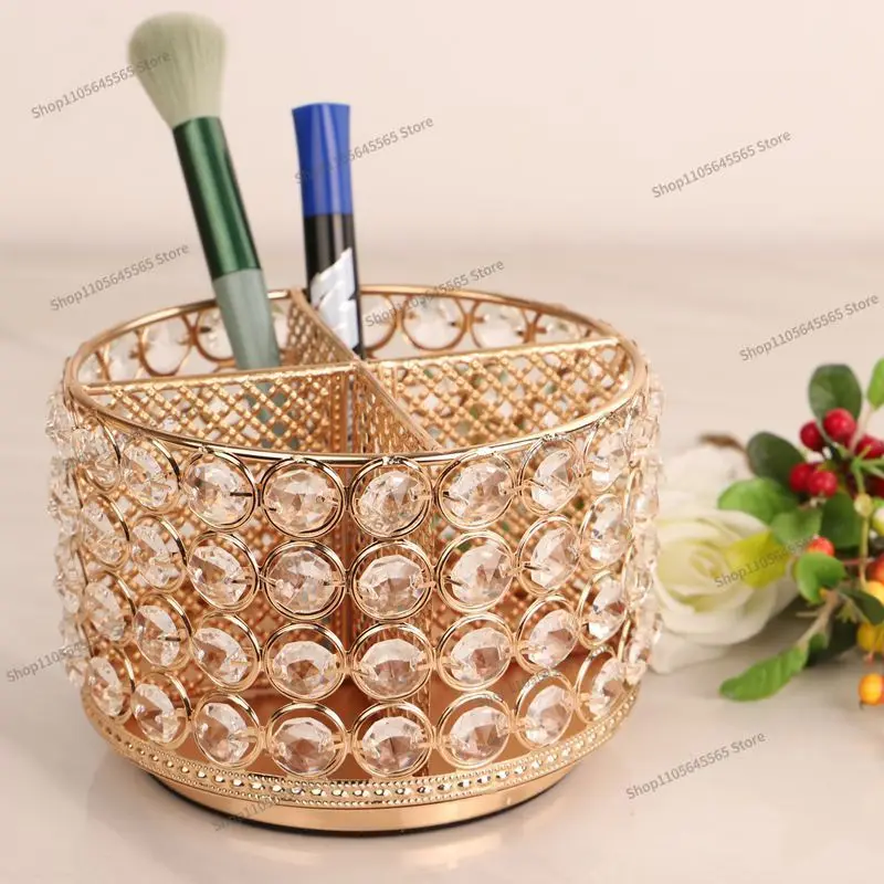 For European desktop bottom with rotating crystal storage cylinder Creative ornament Multifunctional storage cylinder
