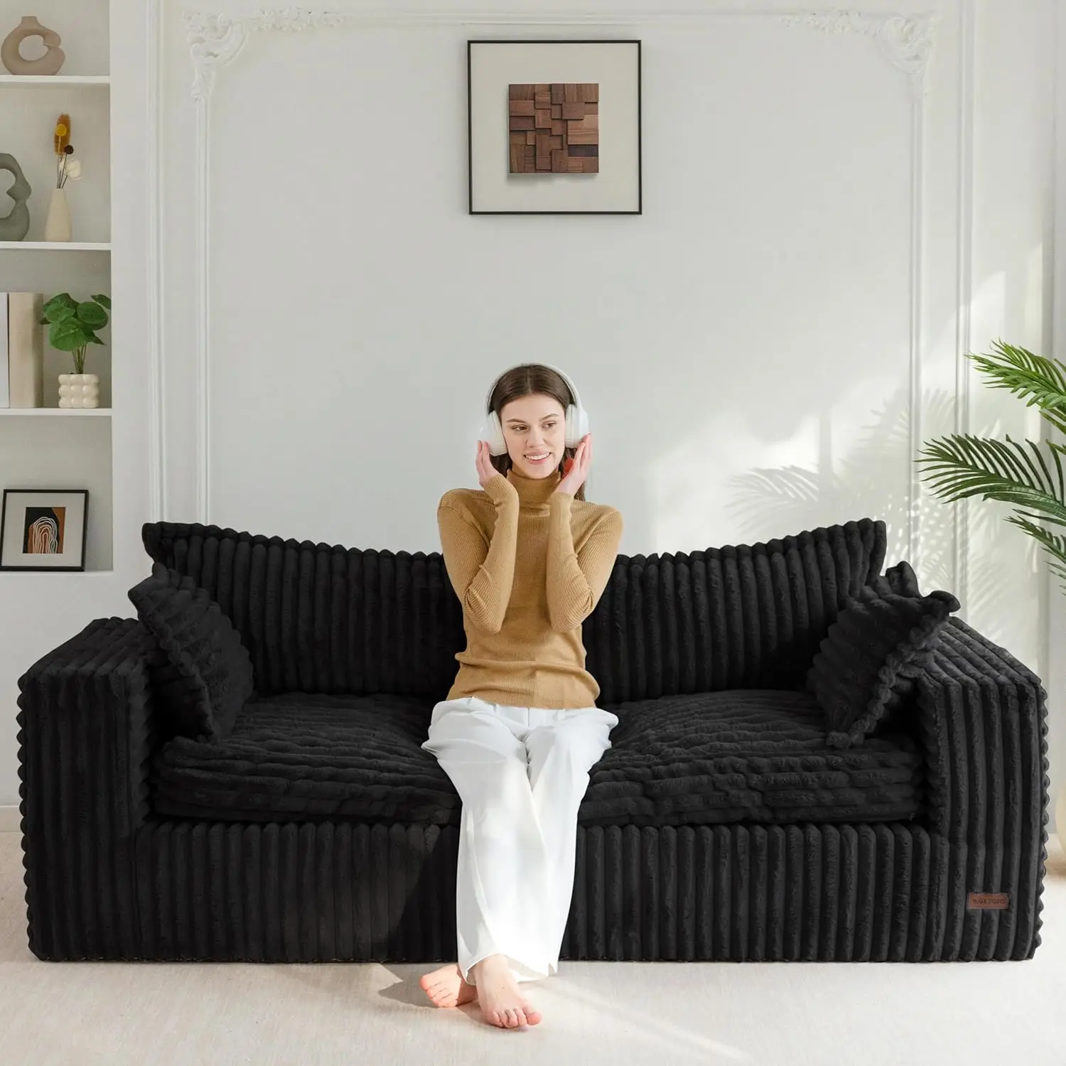 76" Bean Bag Sofa, Upholstered Mini Loveseat for Living Room Bedroom Office Apartment, No Assembly, Custom