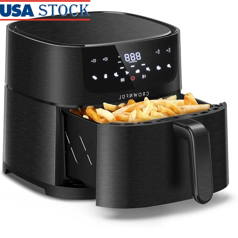 مقلاة هوائية كهربائية بدون زيت مع 8 وظائف للطهي، شاشة LCD رقمية تعمل باللمس، طهي صحي، سعة كبيرة، سهلة التنظيف