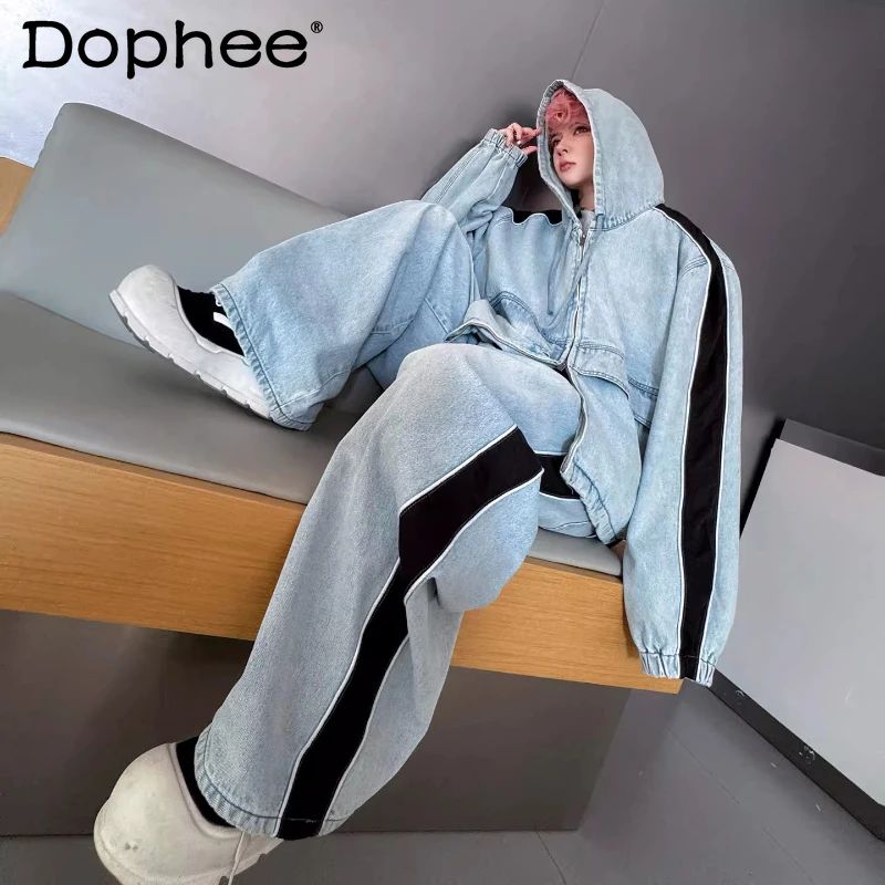 

Мужские джинсовые комплекты 2026: Новая модная коллекция, комфортные джинсовые костюмы, высококачественные трендовые комплекты из 2 предметов, мужественные джинсовые куртки с капюшоном и брюки, комплекты из двух предметов