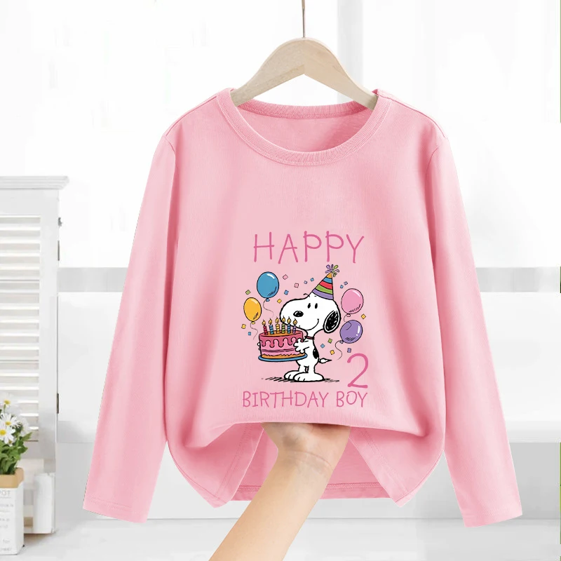 سنوبي الأطفال تي شيرت حفلة عيد ميلاد جولة الرقبة طويلة الأكمام الخريف أزياء الكرتون أنيمي قميص مطبوع الأطفال هدية عيد ميلاد #5