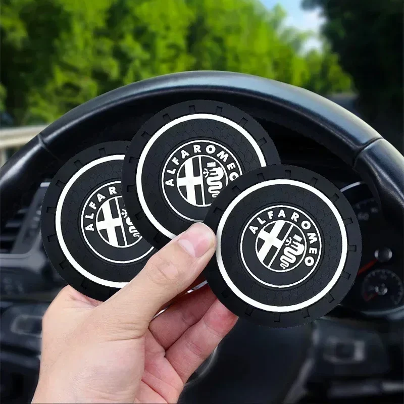 2pcs Car Anti-slip Cup Holder Mat for Alfa Romeo Logo Giulia Stelvio 156 159 147 Mito Tonale Brera Giulietta Styling Accessories