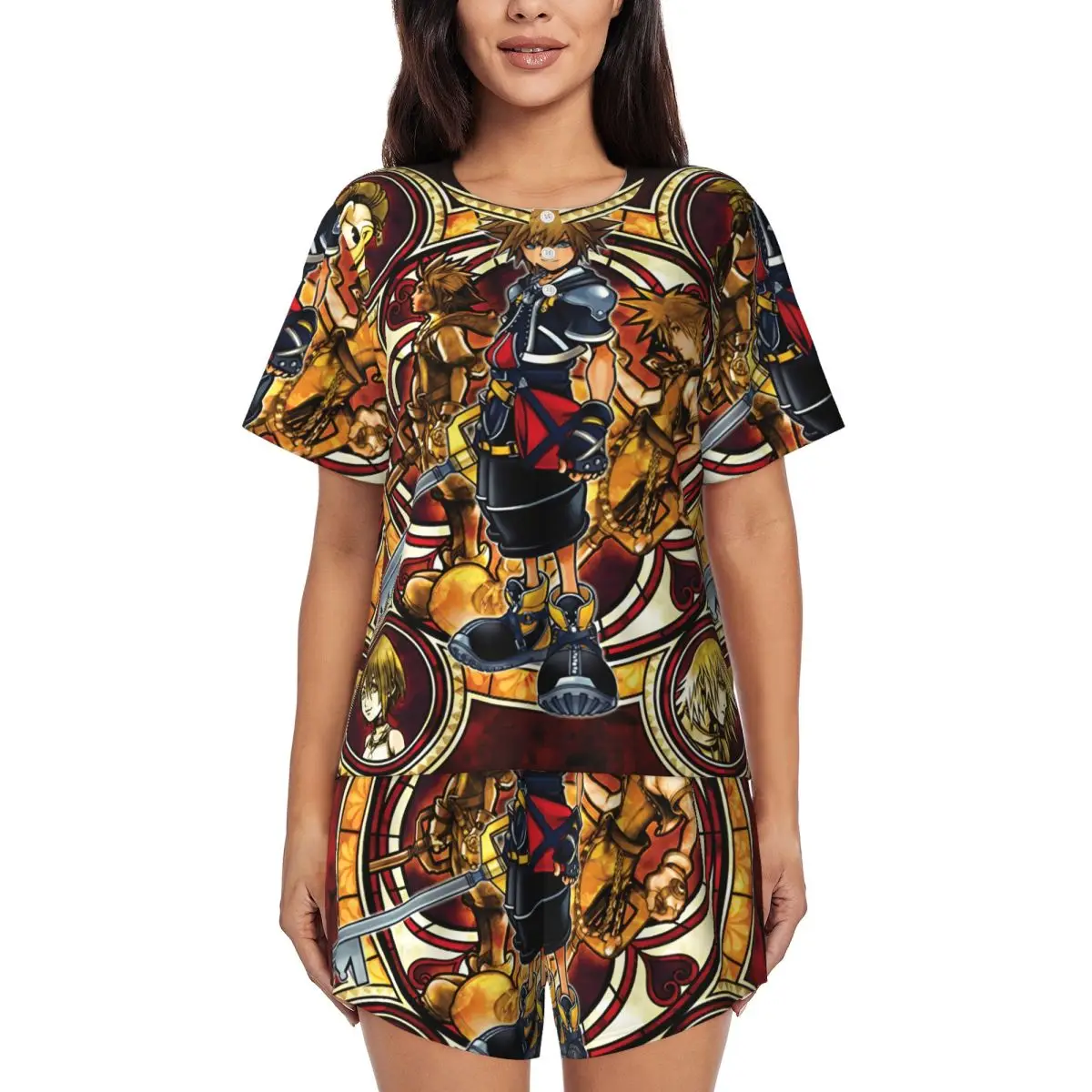 

Women's Anime Game Kingdom Hearts Pajamas Set Custom Print Short Sleeve Sleepwear Loungewear Pjs 2 Piece Sets