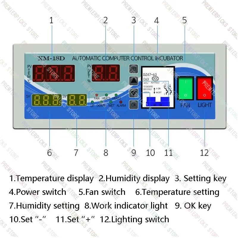 XM-18D Incubator Controller Thermostat Fully Automatic  Intelligent Temperature and Humidity Sensor