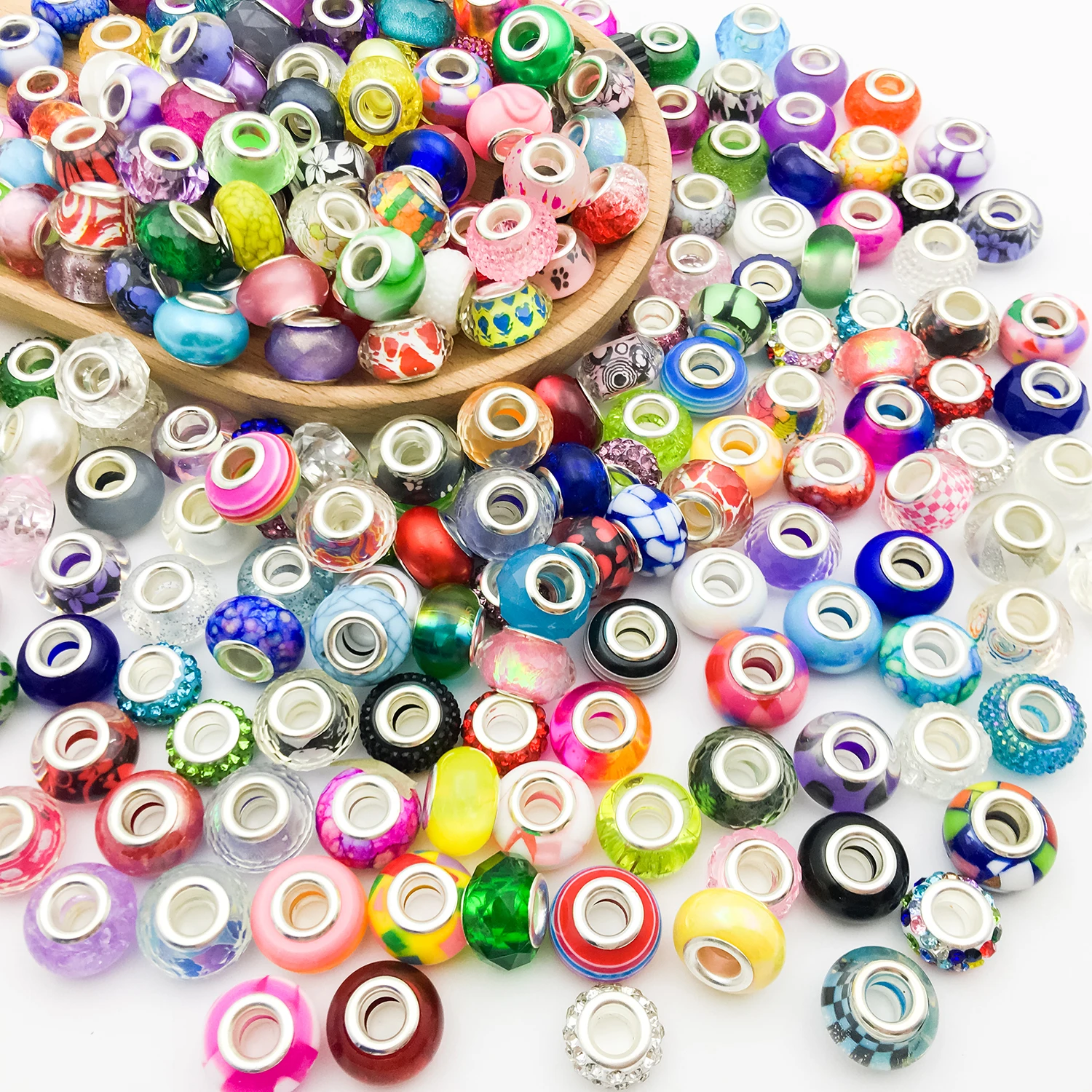 

220pcs Mix Colors Resin Beads& Rhinestone Spacer Beads-Elegant Large-Hole Bead Charm for DIY Bracelets-Jewelry Making Essentials