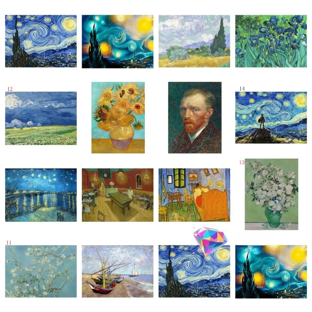 Van Gogh Sternennacht Blumen Diamant-Malerei-Set Quadratische Runde Diamanten 5D DIY Mosaik Handgemachte Kunst Exquisites Geschenk Heimdekoration