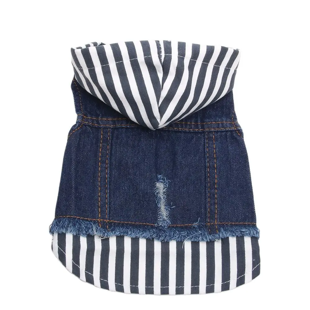 Dogs Cats Jacket  Denim Vest with Striped Hat Jeans Pet Puppy Spring/Autumn Clothes Apparel