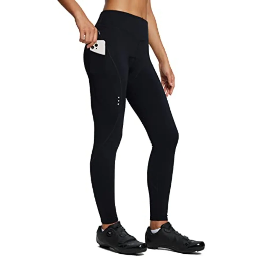 

Womens Winter Cycling Pants Padded Bike Thermal Tights Fleece Lined Leggings Water Resistant Cold Weather Gel Pockets
