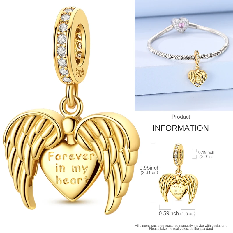 925 Sterling Silber Christlicher Engel-Kreuz-Charm-Perlen Schutzengel-Flügel Herz Glaube DIY Armband Halskette Geschenk für Frauen – Detail 13