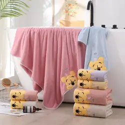 Bath Towel Thickened coral velvet bath towel  Embroidered Winnie the Pooh Towel  Household towel children's cartoon bath towel