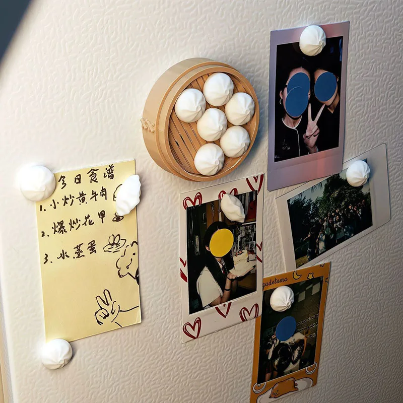 Mini Simulation Steamed Buns/Dumplings Fridge Magnet 3d With Steamer Refrigerator Magnet Fridge Decorative Home Kitchen