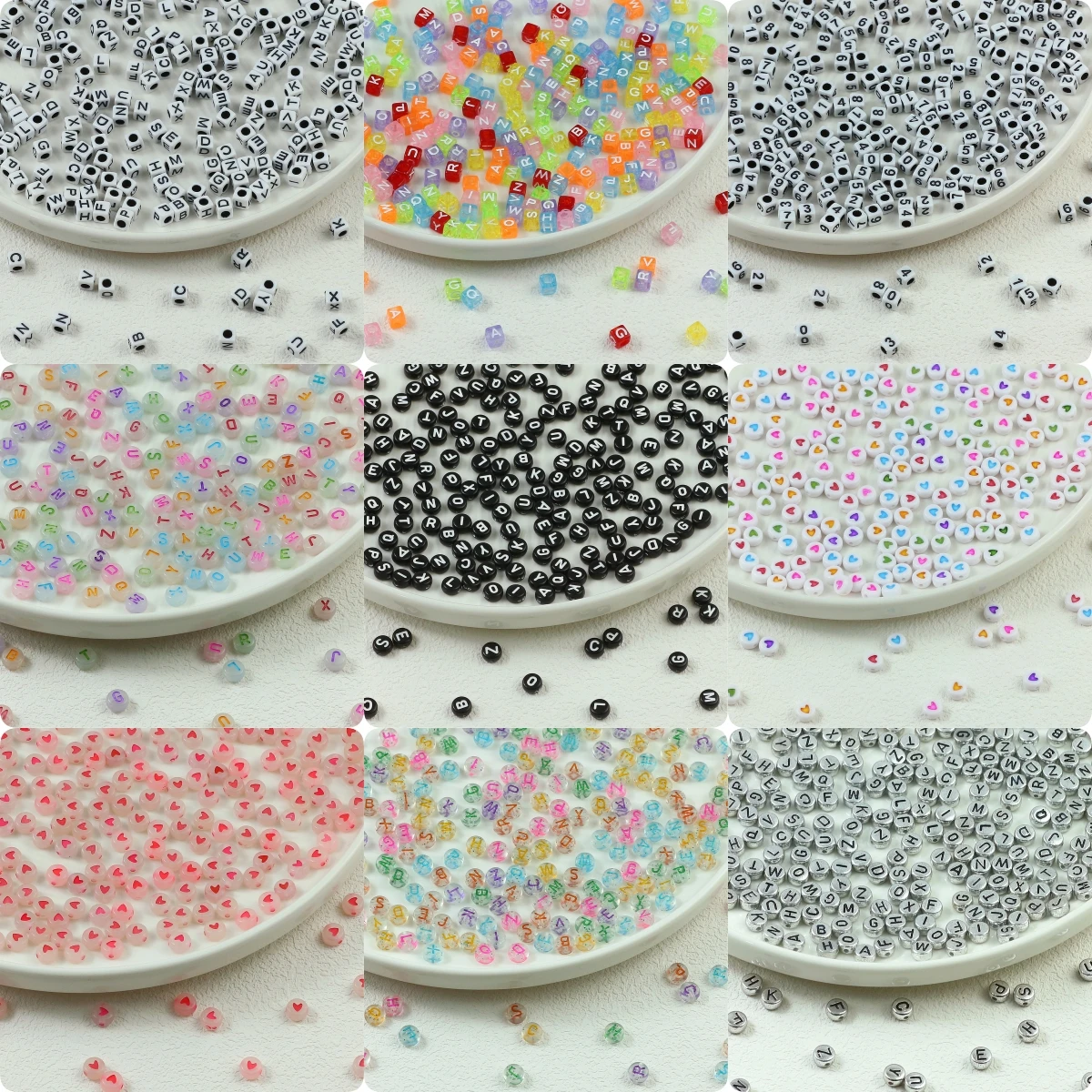 100 Pcs 4x7mm Acrylic Loose Beads With Illuminated Letters And A Roll Of Elastic Cord For Making Jewelry DIY Bracelets Necklaces