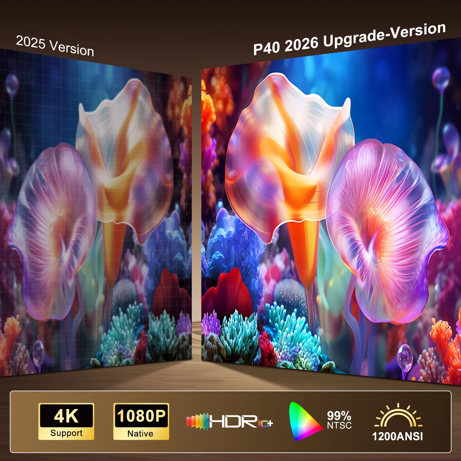 Salange P40 휴대용 프로젝터 4K HD 네이티브 1080P 500 ANSI 돌비 오디오 지원 시네마 야외 2026 신형 LCD 프로젝터