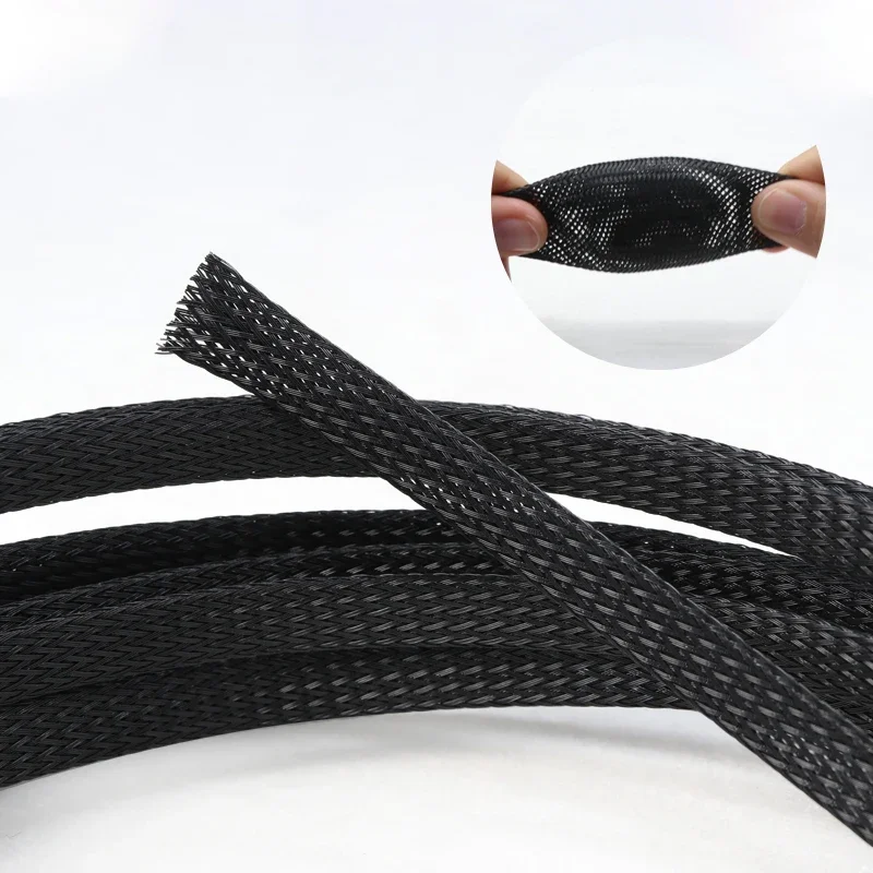 Black 1/5/10M PET Braided Sleeving Diameter 1~100mm Insulated Cable Data line protection Wire Cable Flame-retardant nylon tube