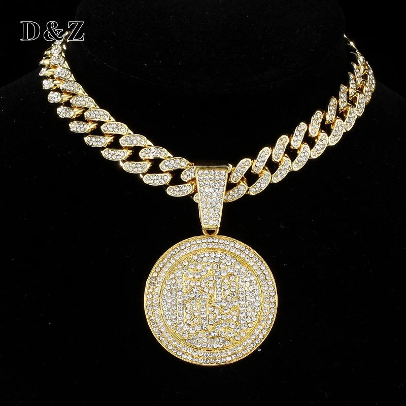 D&Z 69 Number Pendant With 13mm Rhinestones Miami Cuban Chain HipHop Iced Out Bling Necklaces Fashion Jewelry For Man