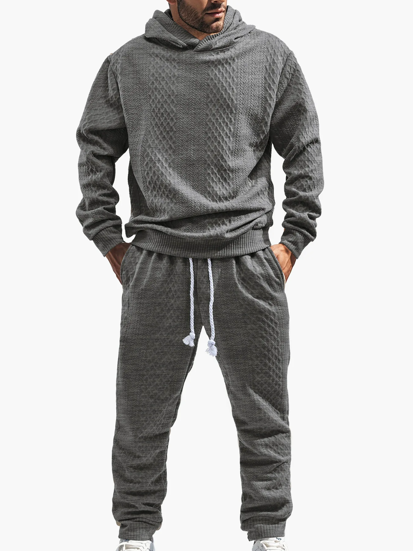 New Spring and Autumn Collection: Men's Jacquard Hoodie Set - Pullover Casual Sports Sweater