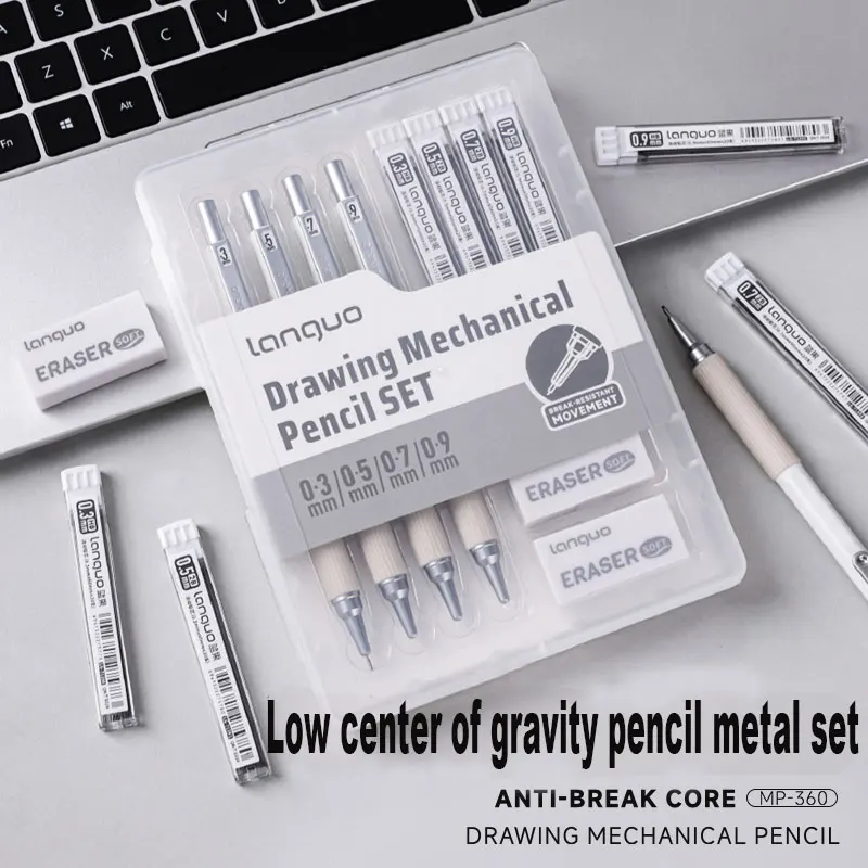 

Metal Mechanical Pencil Set,4PCS Art Drafting Pencils with 80PCS Leads Refills 3PCS Erasers Case for Writing Sketching Drawing