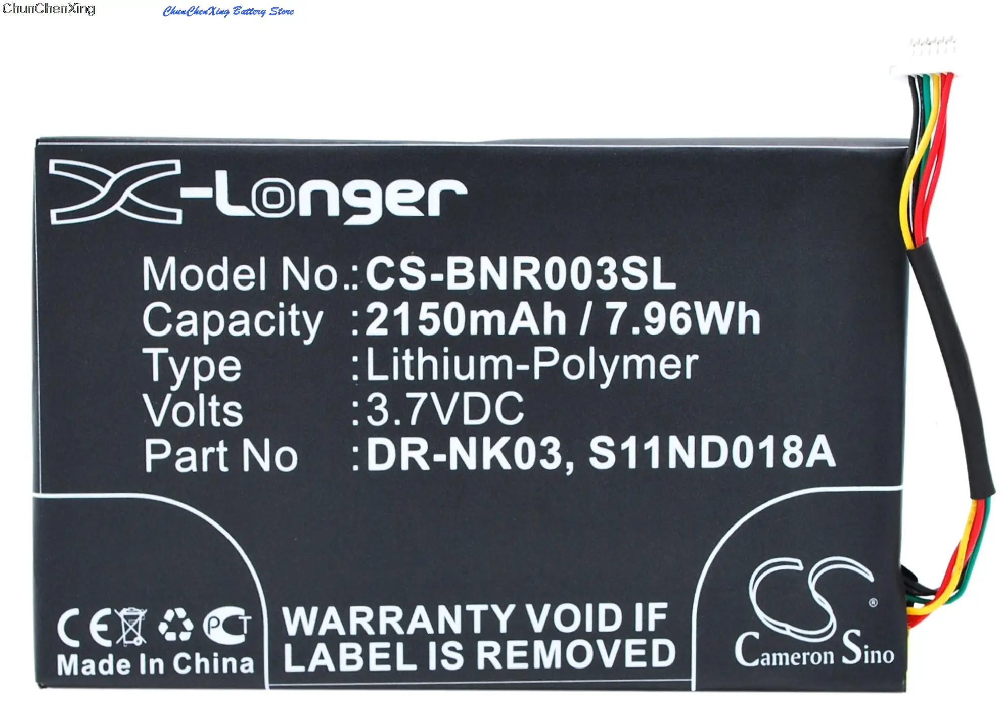 CS-BNR003SL 3.7V 2150mAh E-book Battery DR-NK03,S11ND018A for Barnes&Noble BNRV300,BNTV350,Nook Simple Touch,Simple Touch 6