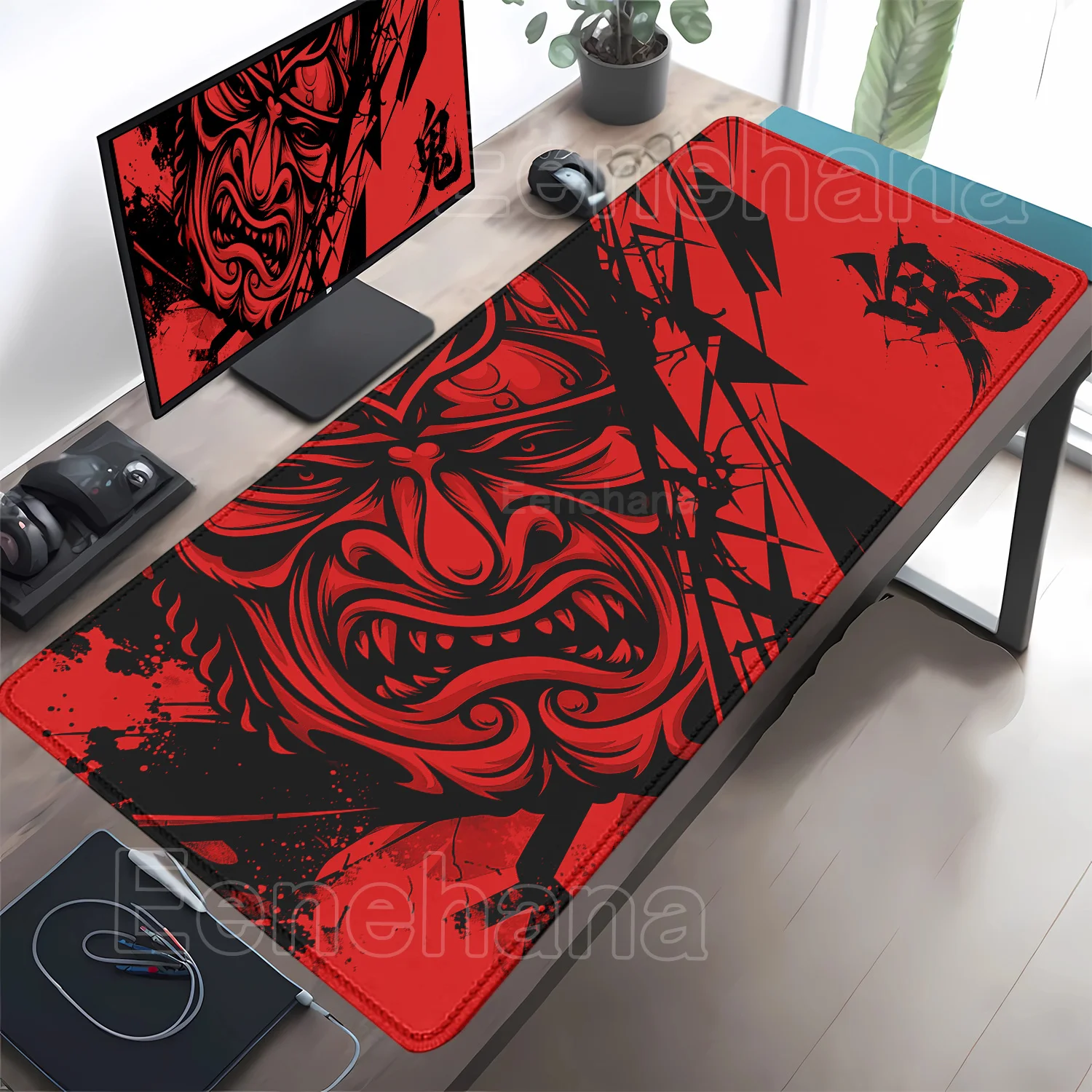 Ghost Face Anime Non-slip Base Mouse Pad HD Printing Japanese Samurai Devil Mask Gaming Office PC Computer Overlock XXL Desk Mat