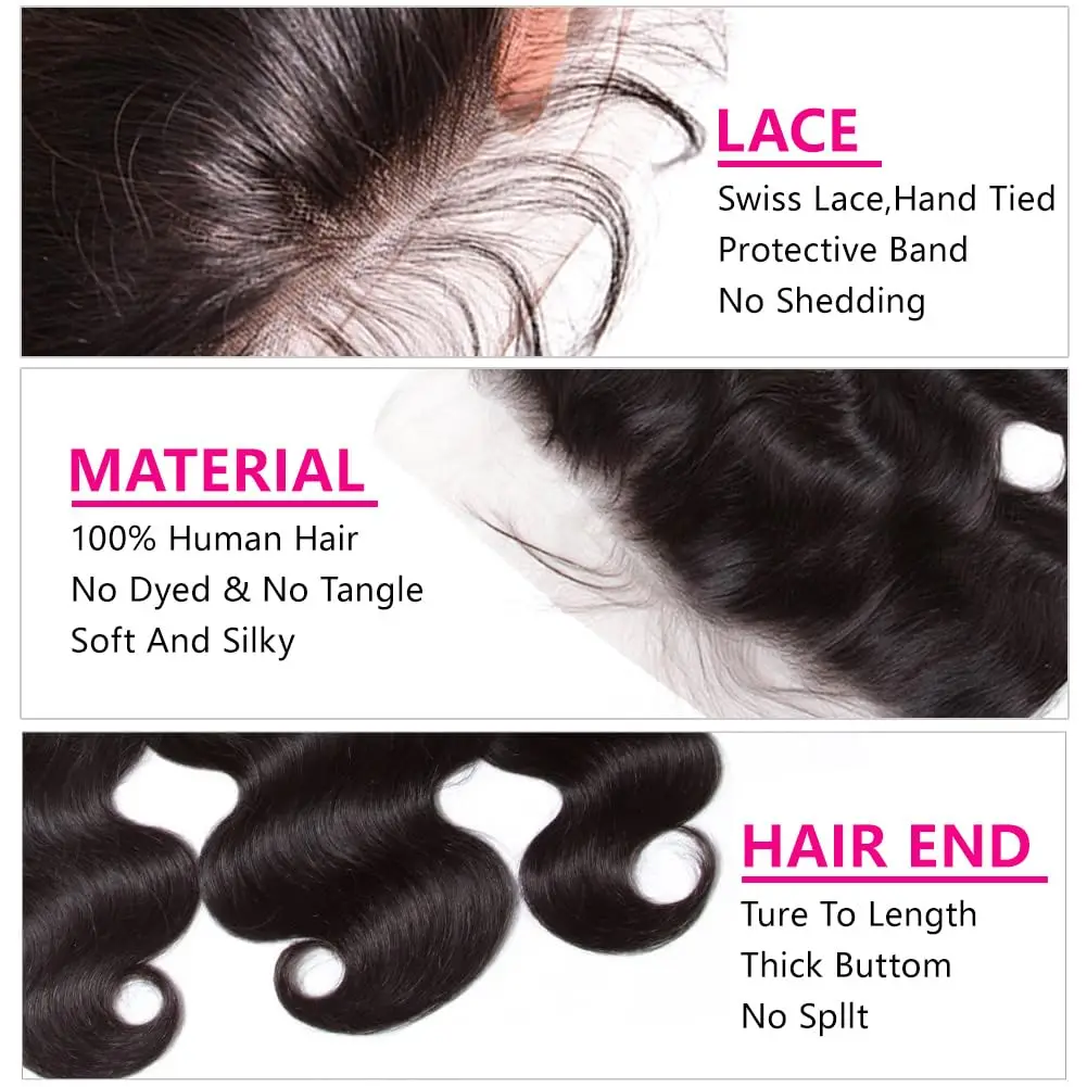 Lace Frontal Closure 13x4 Body Wave Brazilian Human Hair Pre Plucked With Baby Hair Natural Color Remy Hair Extensions For Women