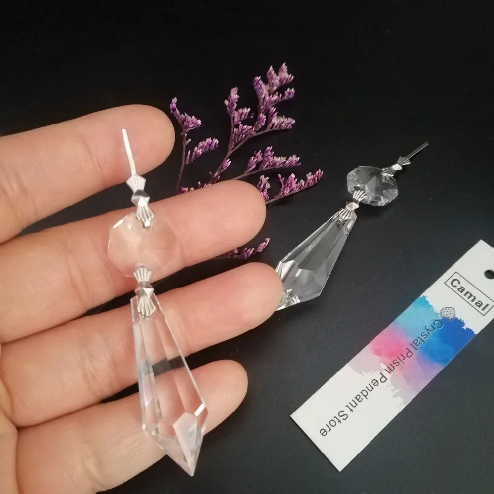 Camal 5Pcs Crystal 38mm Icicle U-Drop Chandelier Prism Pendant Octagonal Bead Bowtie Pins Hanging Lamp Lighting Part SunCatcher