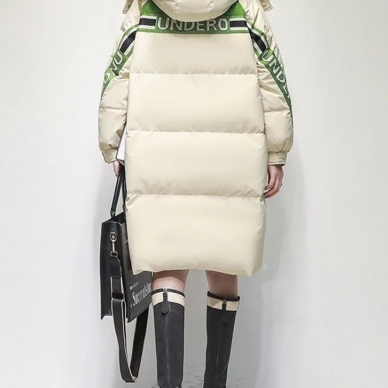 Extra Large Size Contrasting Tooling Parker Down Jacket Women's Winter Plus Medium Long Loose Casual Exquisite Simple Fashion