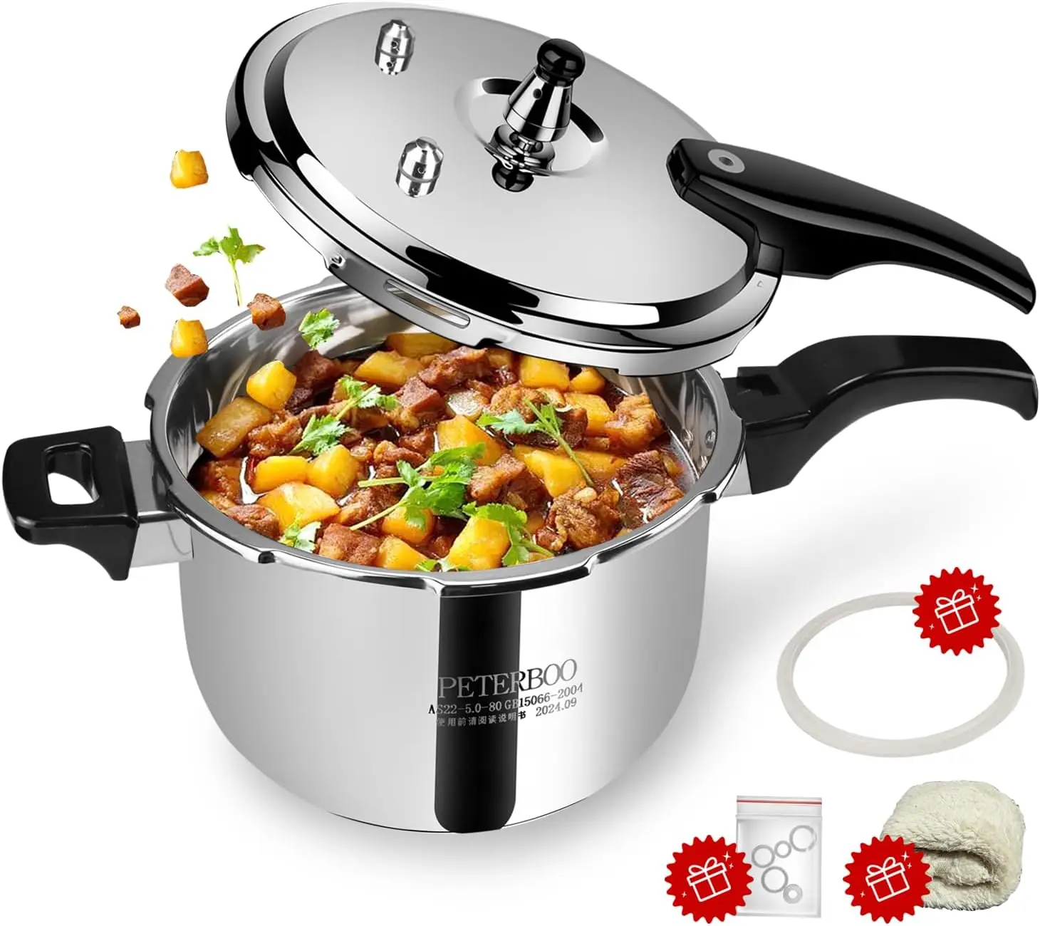 

3 Quart Premium Stainless Steel Pressure Cooker, 8 Safety Features, Quick Cooking Stovetop Mini