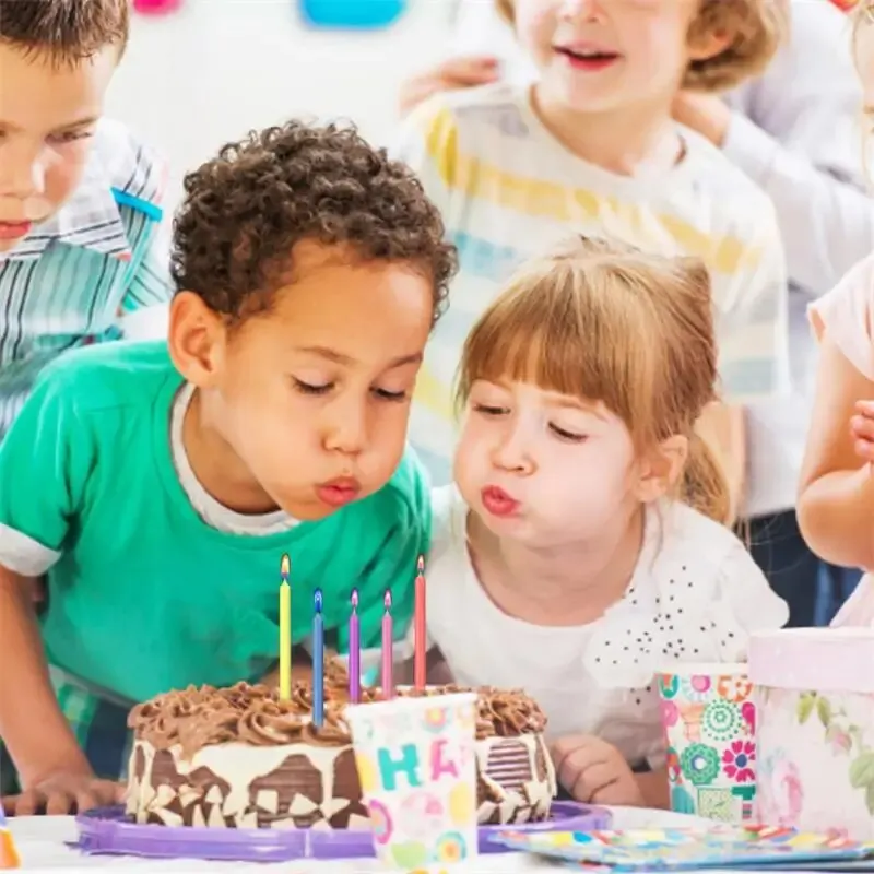 Kolorowe artykuły urodzinowe 6/12szt Ślubne kolorowe wielokolorowe świece Bezpieczne płomienie Dekoracja świeczek deserowych